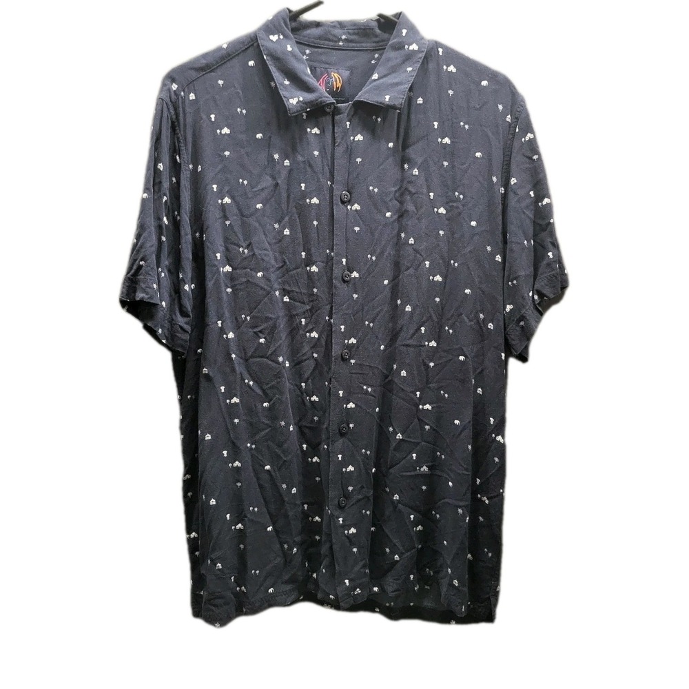 John Lennon Mens Button Down Shirt Large Blue Short Sleeve Retro